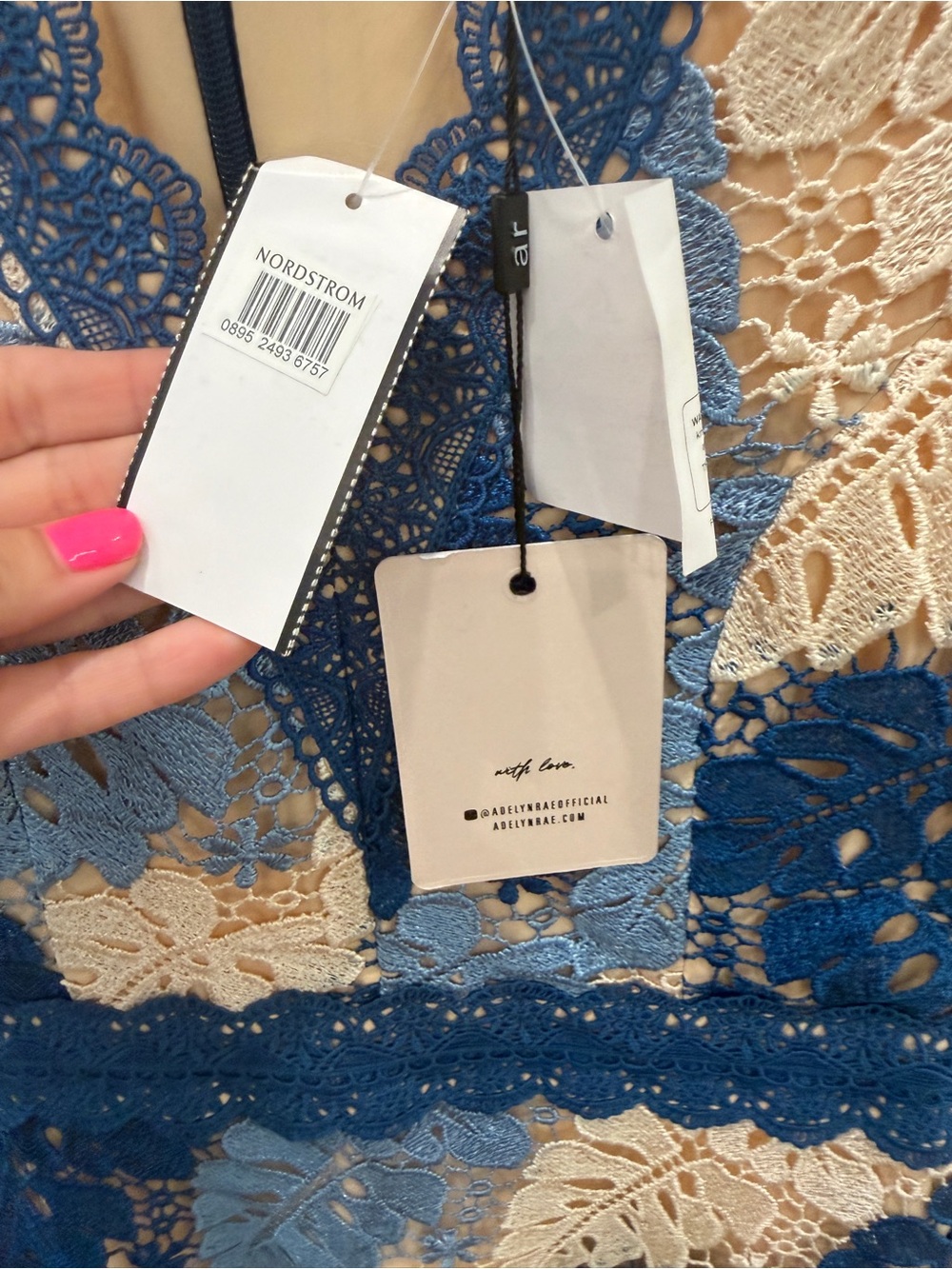 Adelyn Rae Blue and Cream Lace Midi Dress size XS NWT - Picture 5 of 16